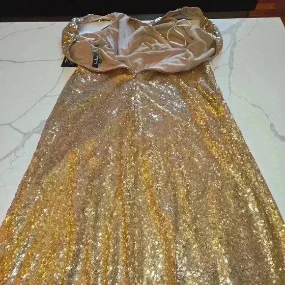 NWT Lulus Rose Gold Sequins Sleeveless Stretch Formal Party Gown Size XL - Picture 5 of 12